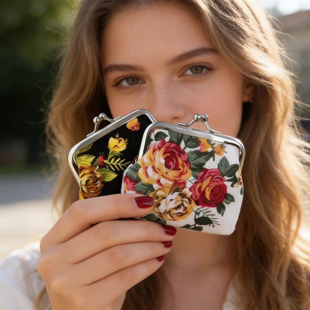 Fashion Rose Coin Purses Card Holder Women Mini Change Wallets Girls Money Bag Coin Bag Children Zipper Small Pouch Key Pockets