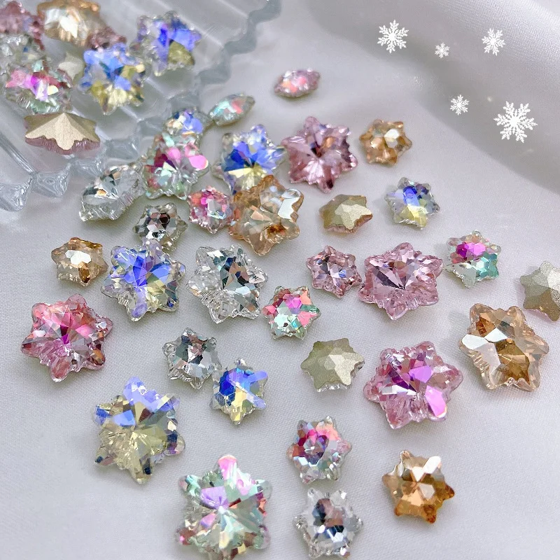 10pcs Snowflake Crystal Diamond Pointed Bottom Irregular Nail Decoration 3D Luxury Sparkling Manicure Accessories