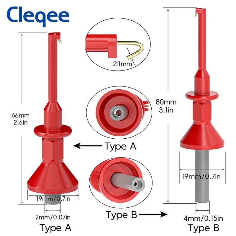 Cleqee P30056 SMD IC Test Hook Clips with 2mm/4mm Female Jack 2PCS for Multimeter Banana Plug Test Probe Electrical Testing