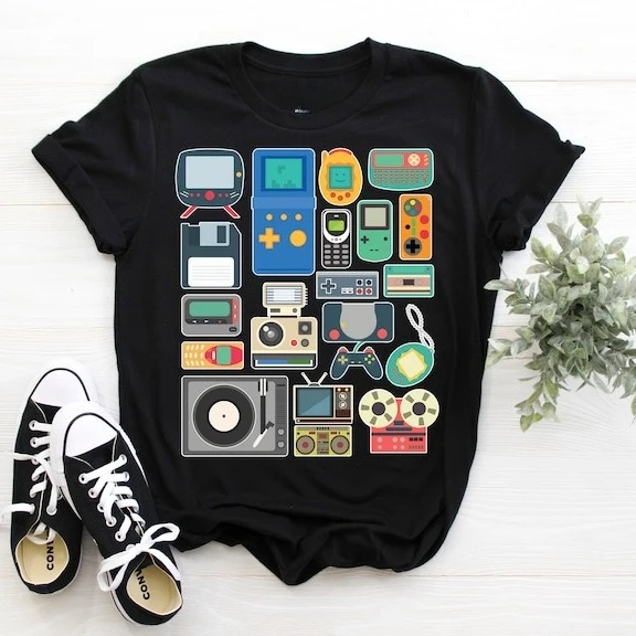 80s 90s Video Game Retro Classic Arcade T-Shirt Vintage Gamer Gifts Cool Made Born in The 1980 1990 Birthday Present Cotton Tee