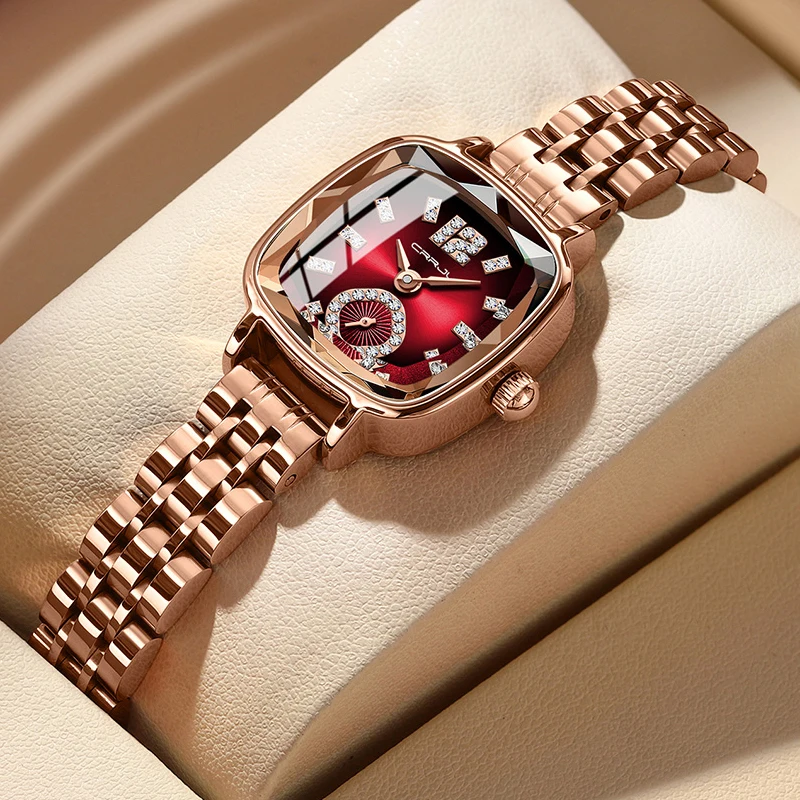 CRRJU Fashion Women\'s Dress Wristwatches Luxury Square Quartz with Rhinestones Relogio Feminino