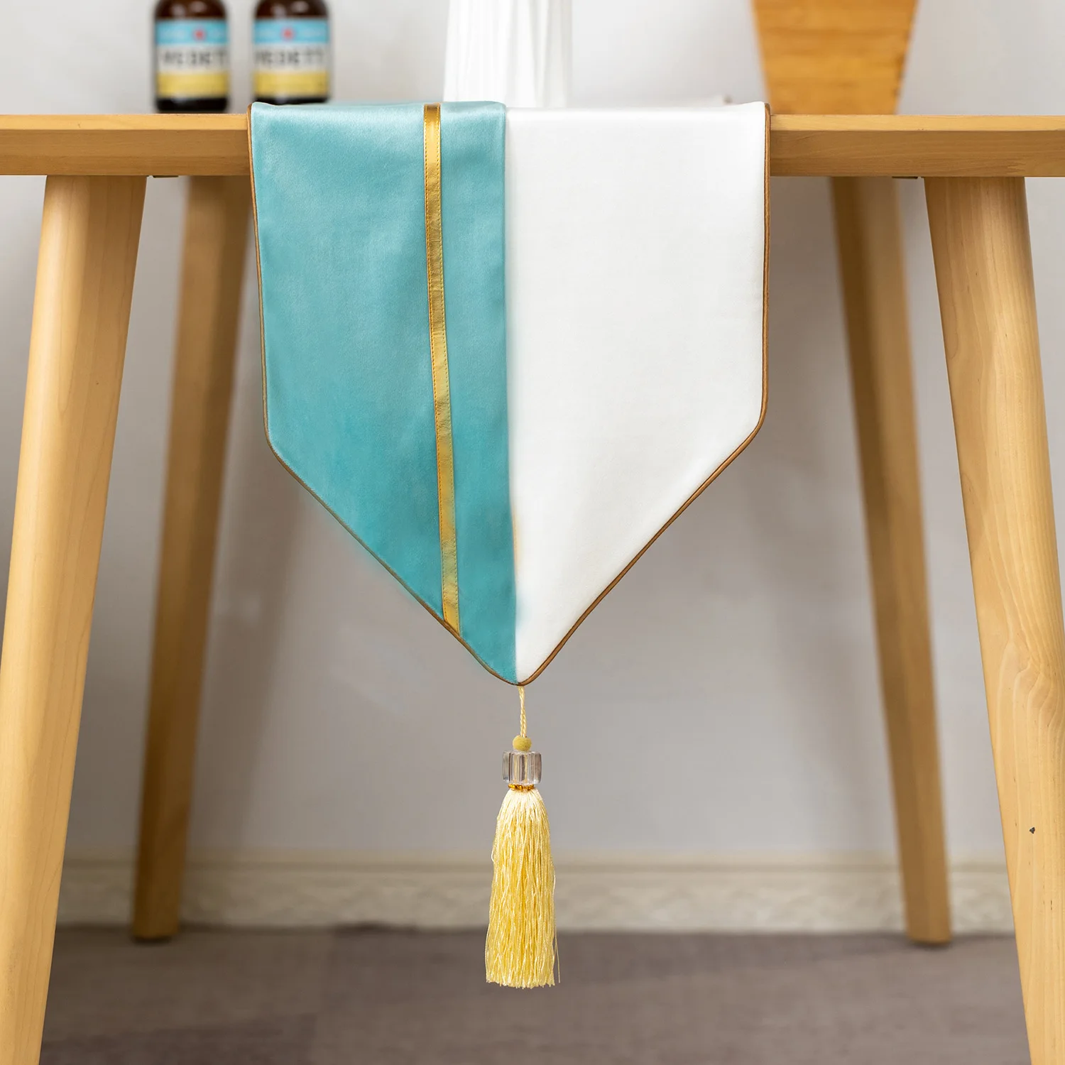 Picture 6: Velvet Table Runner Modern Luxury Golden Stripe Two-color Splicing Table Runner Dining Table Coffee Table Decor Gray Yellow