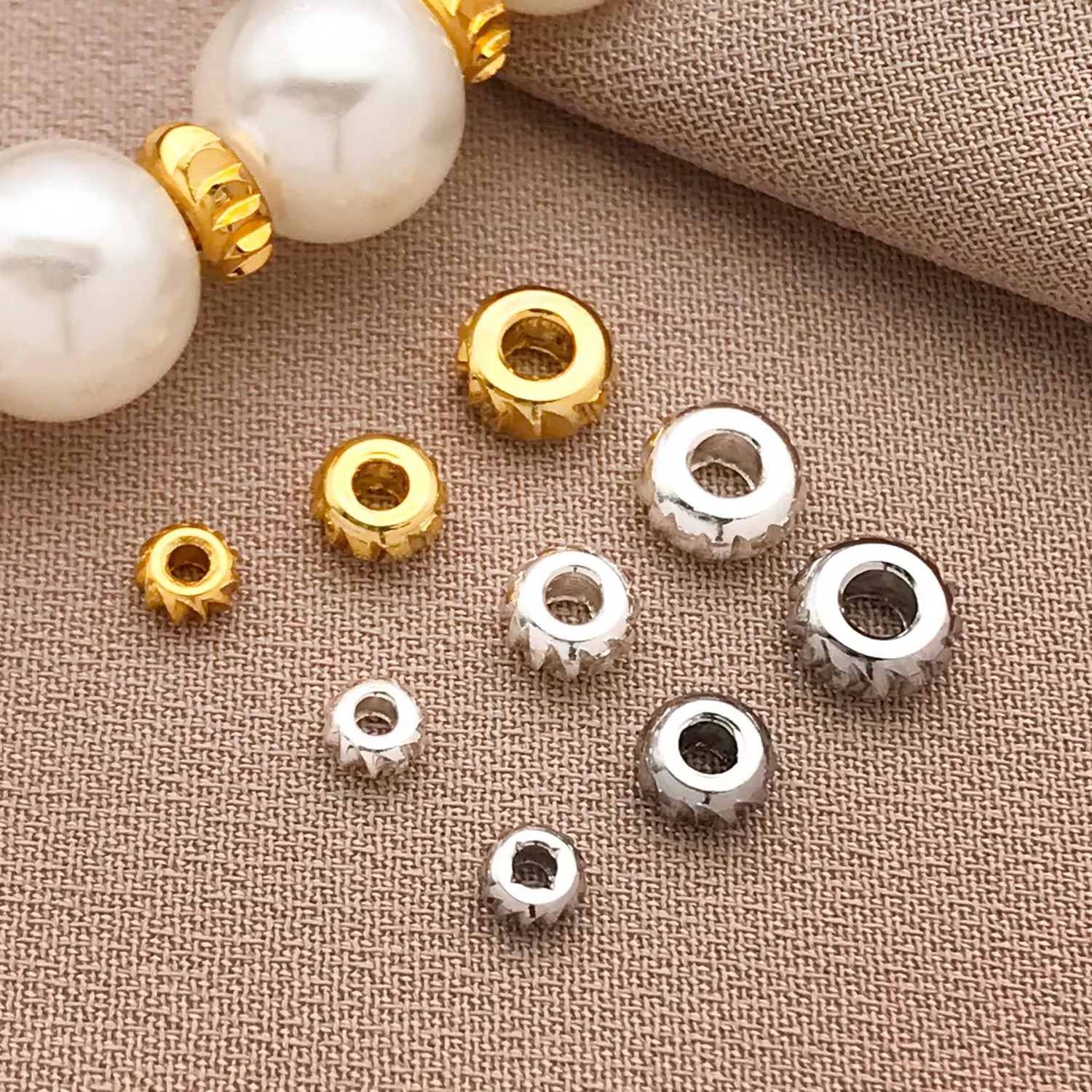 Mix 10/20 Pieces of Copper Thick Silver/ 18K Real Gold Plated Flower Abacus Beads, DIY Bracelets, and Other Accessories image 2