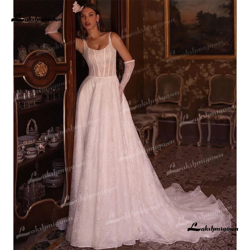 Lakshmigown-vestido de novia línea A con cuello barco, vestido de novia de cola de corte de tul 2025, vestidos de novia personalizados, boda, pendiente