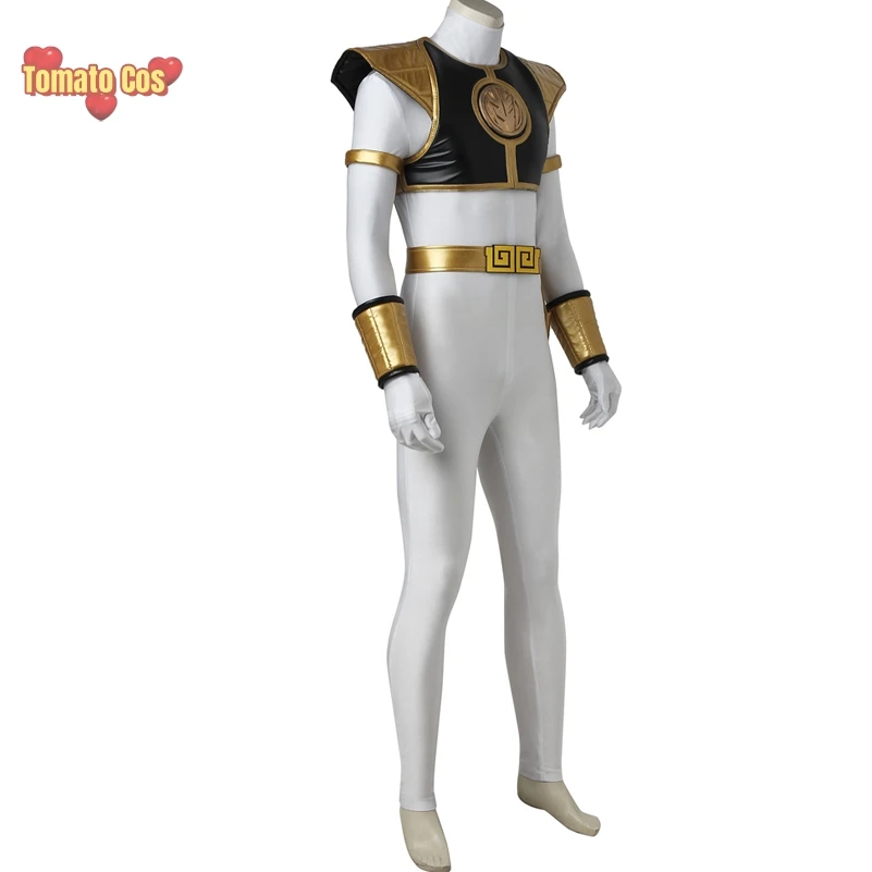 Tommy Oliver Cosplay Halloween Superhelden Ranger Kostüm Zentai Overall weiß Tyranno Soldat Uniform Kampf Rüstung Bodysuit