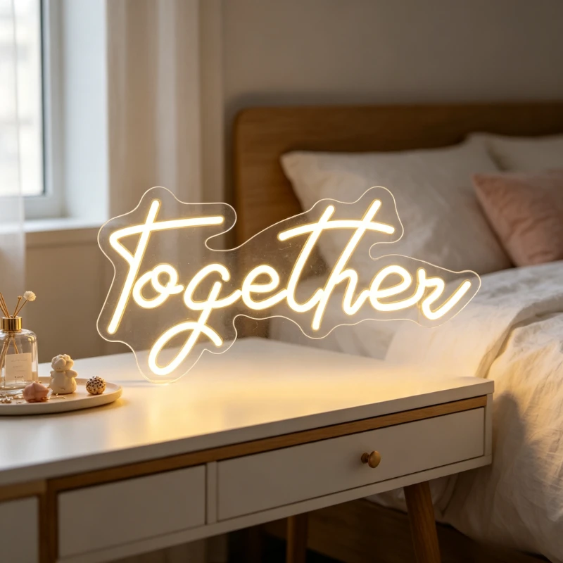 Neon Sign Together LED Warm White Aesthetic Night Light USB Dimmable Marquee Sign for Bedroom Wedding Anniversary Decor Gift