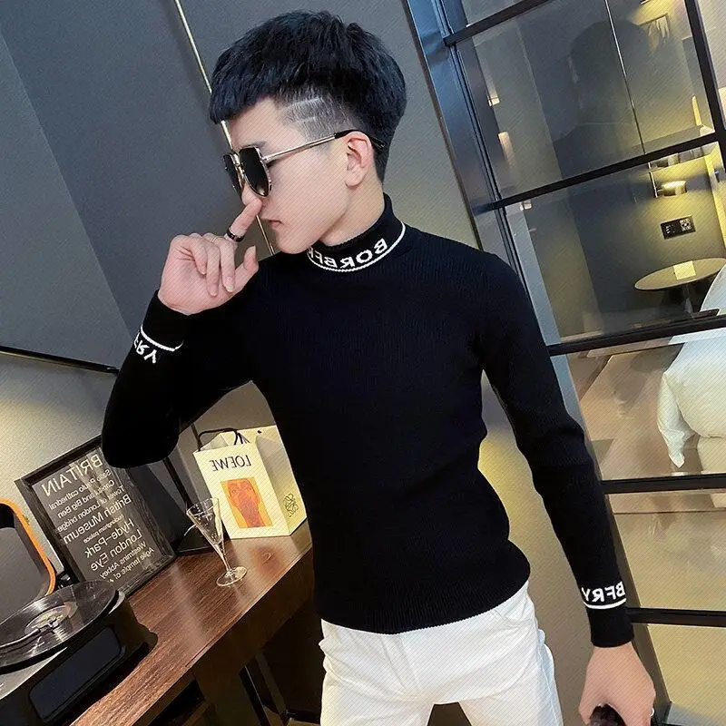 Pakaian pria musim gugur dan musim dingin sweater turtleneck kualitas tinggi fashion sweater hitam ramping baju y2k