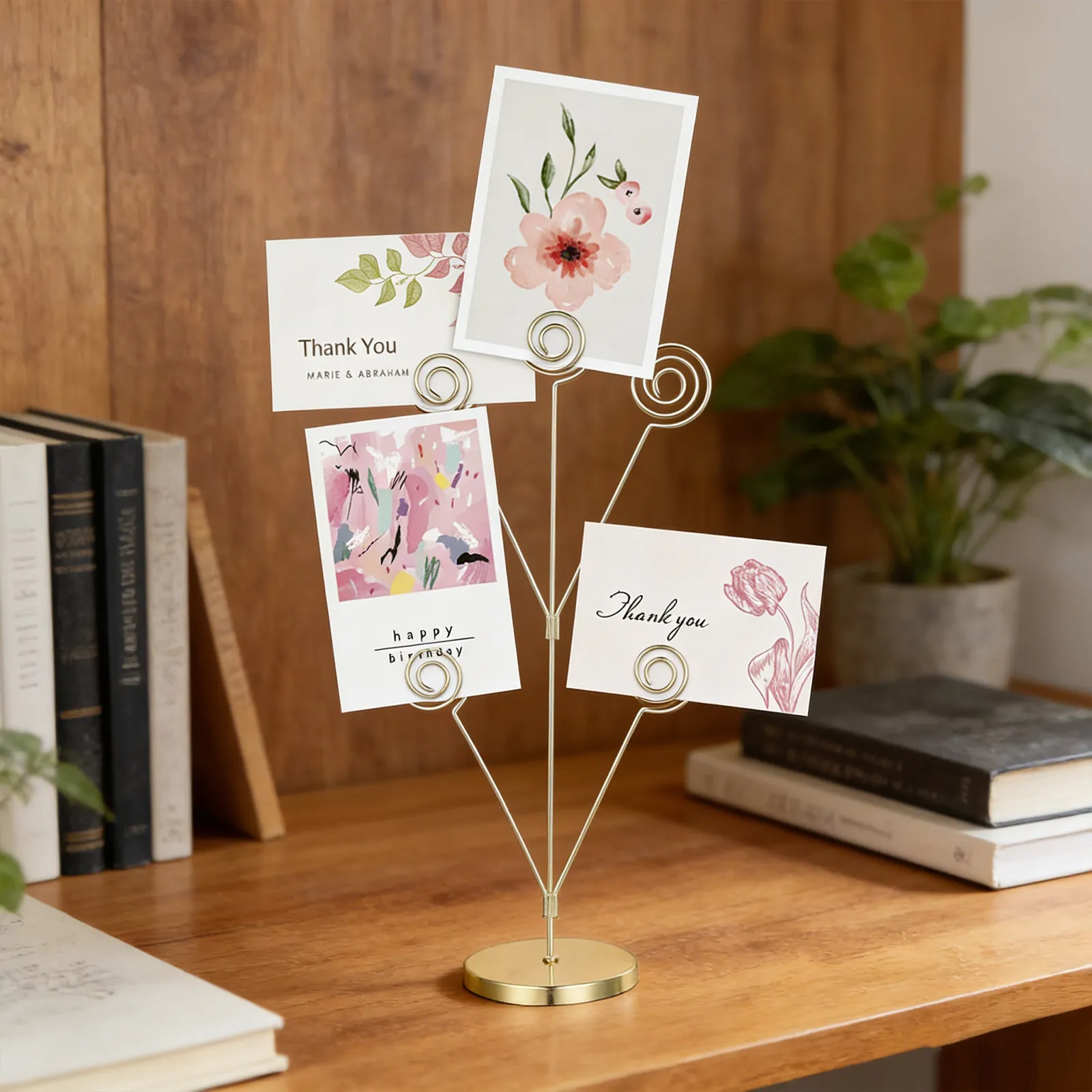 Desktop Memo Holder Clip with 5 Wire Clips Elegant Tree Design Round Base Photo Stand for Office Desk Wedding Place Card Holder