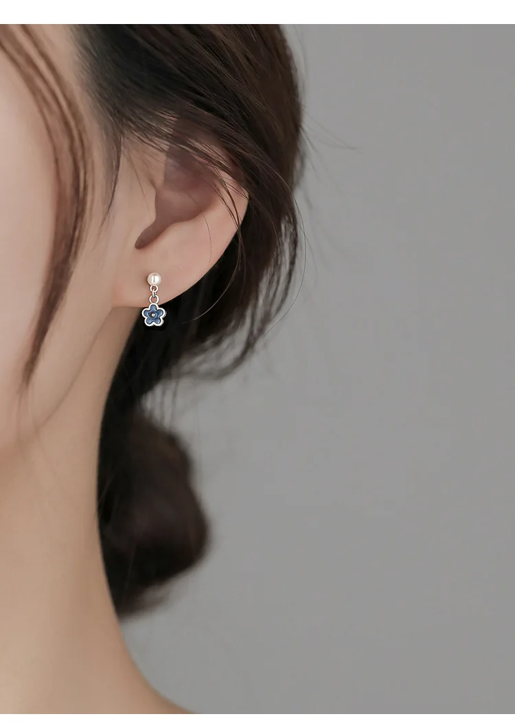 925 Silver Flower Stud Earrings Women Style Cute Sweet Jewelry Accessories Simple Fashion Jewelry Accessories