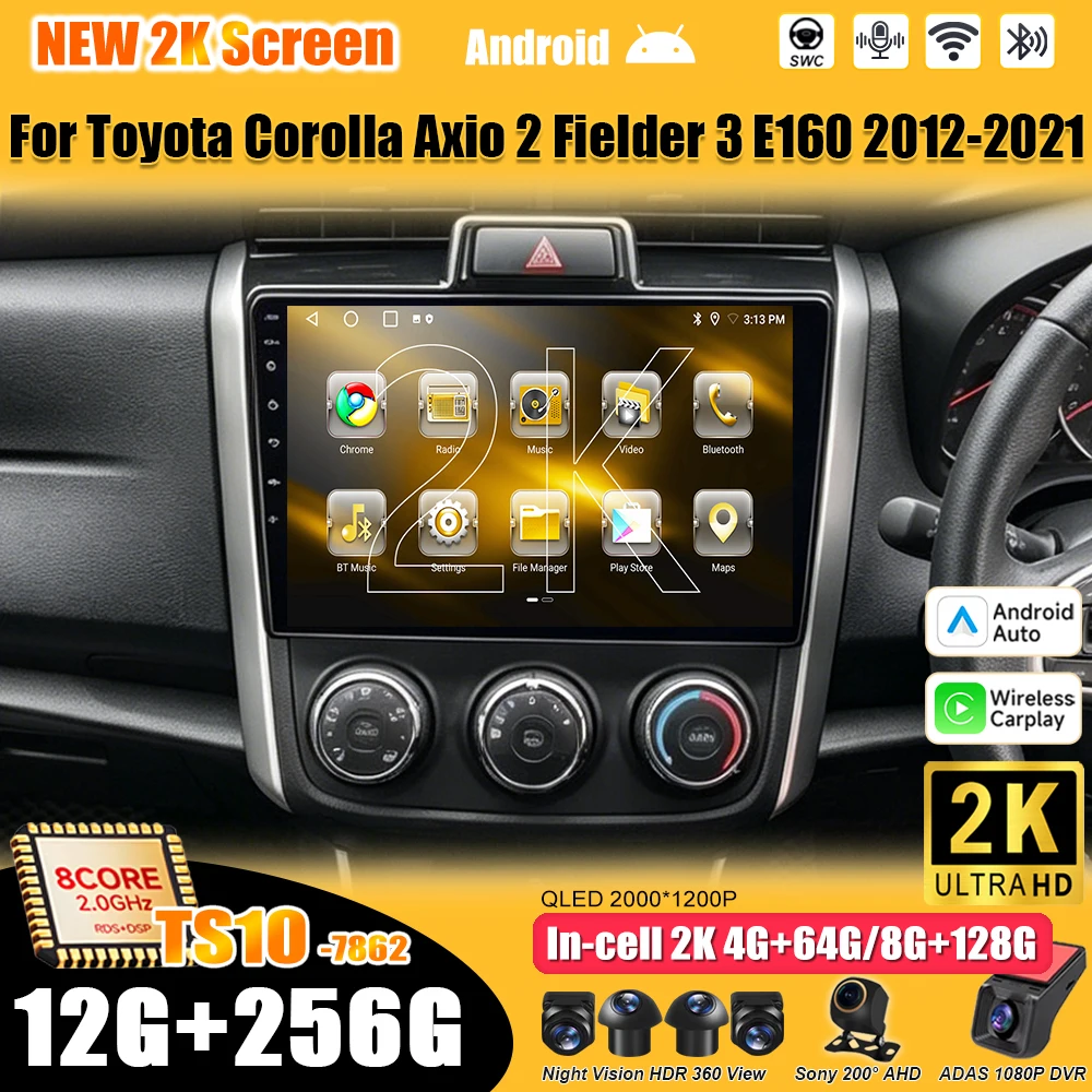 Reproductor Multimedia de Video para Toyota Corolla Axio 2 Fielder 3 E160 2012-2020 2021, Android 16, Carplay, Pantalla Táctil, RDS, 8 Núcleos