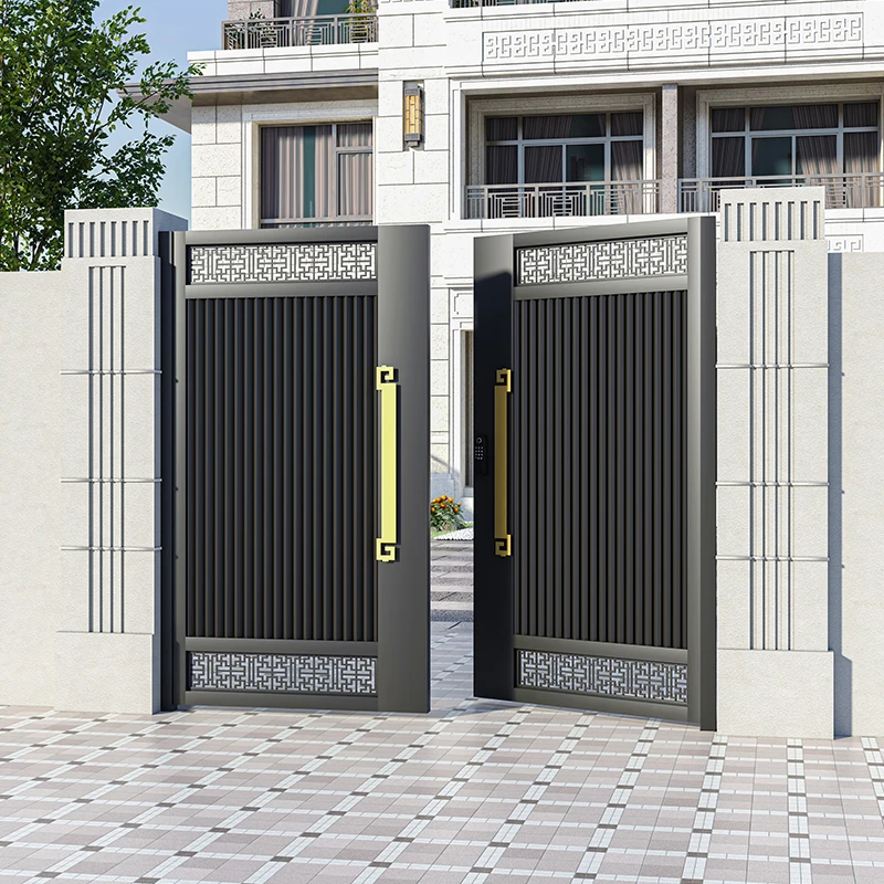 Porte de cour de villa en alliage d'aluminium, jardin chinois, cour rurale, porte double en acier in