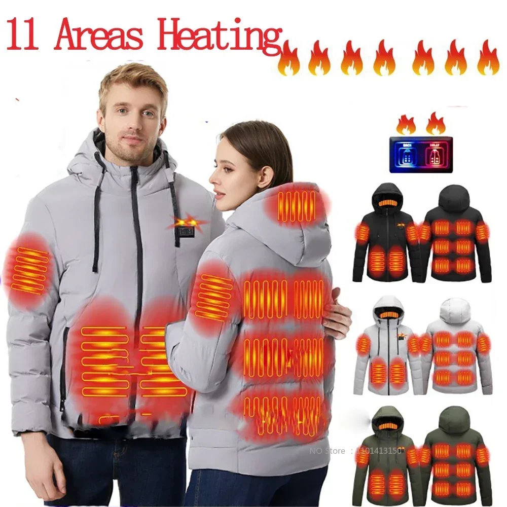 Casaco de esqui com capuz aquecido para homens e mulheres, jaquetas térmicas, roupas impermeáveis, USB, elétrica, 11 Zone, M-6XL, 2023