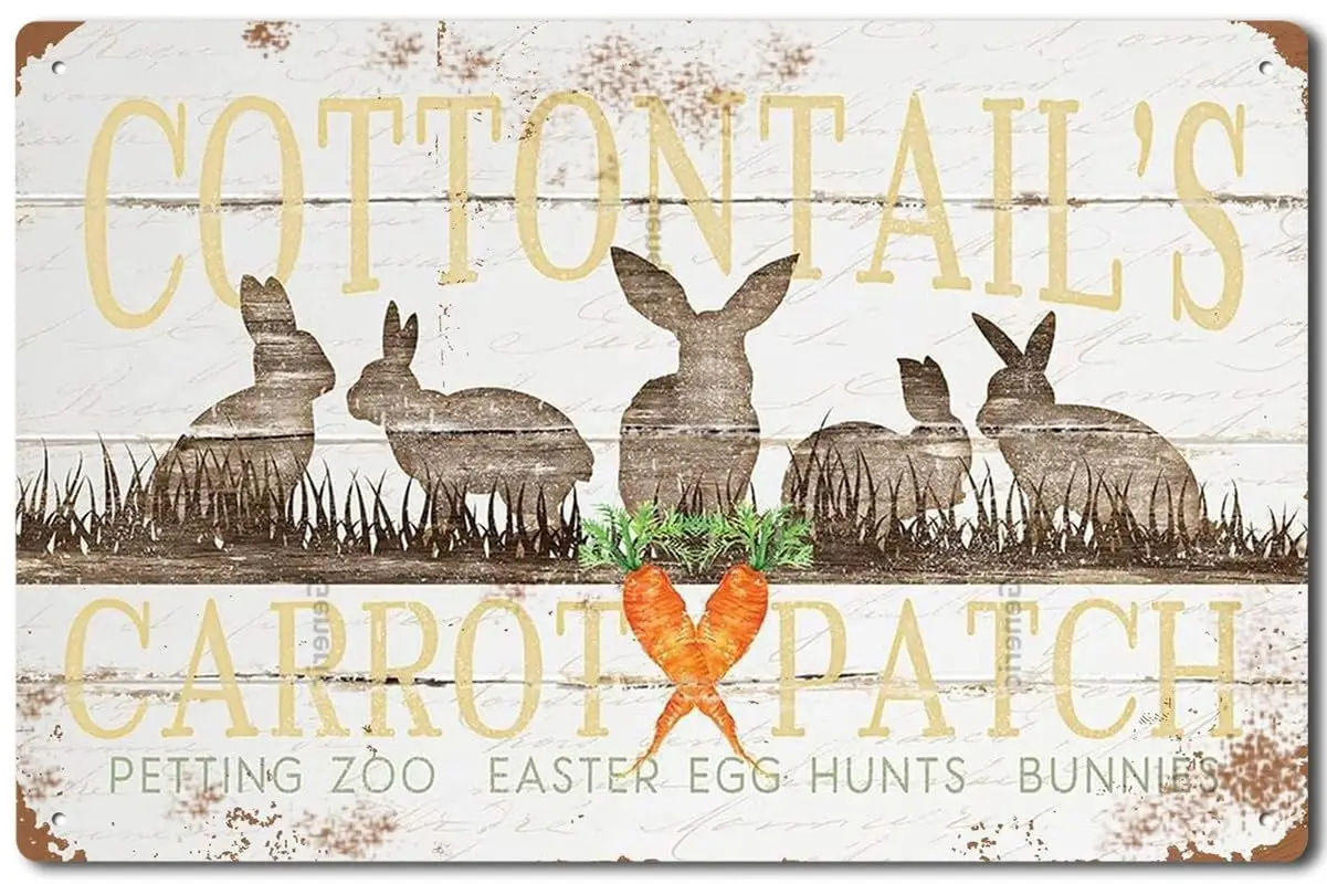 Cottontails Carrot Patch Vintage Tin Signs Retro Art Family Kitchen Bar Easter Metal Signs Wall Decor Tin Sign Home Decor Home A
