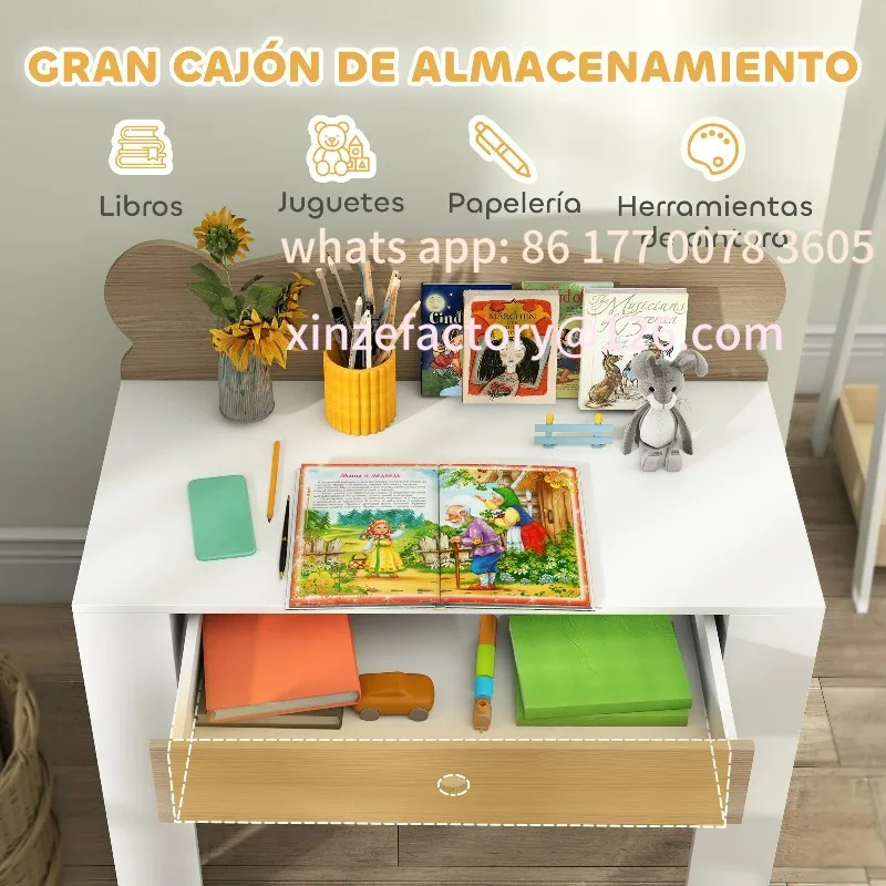 مكتب أطفال قابل للتخصيص مع كرسي على شكل دب مع درج طبيعي #5