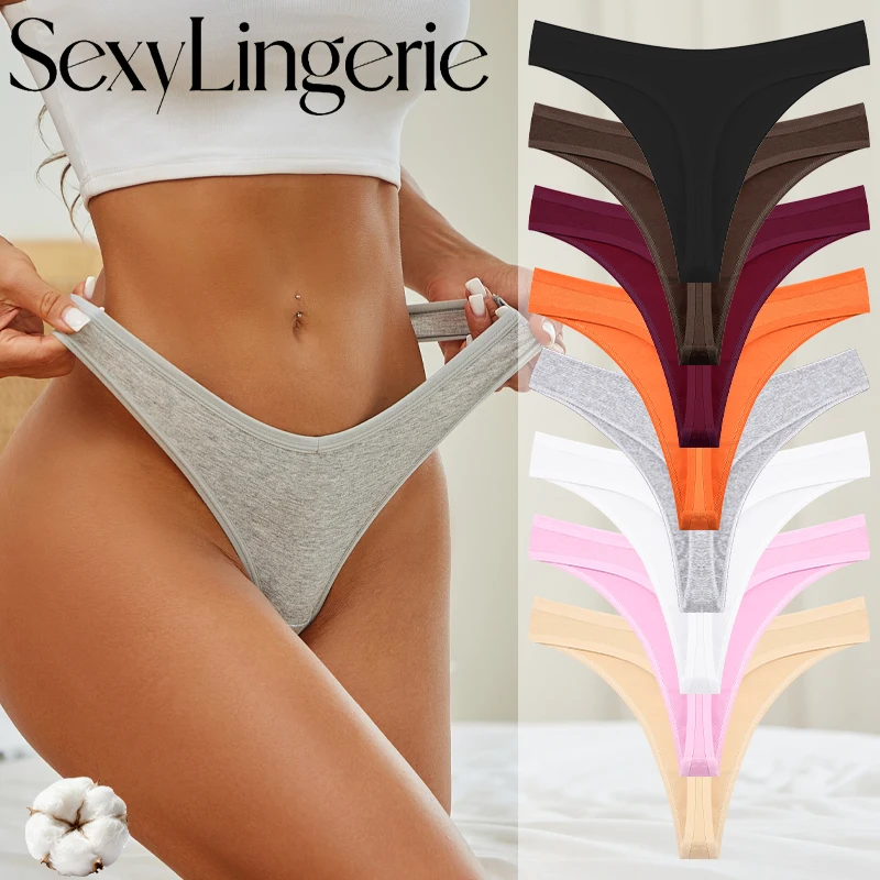

Women's Seamless Cotton Thongs Panties Sexy Low Waist Solid Color Breathable Underpants Female Soft Comfortable Bikini G-String