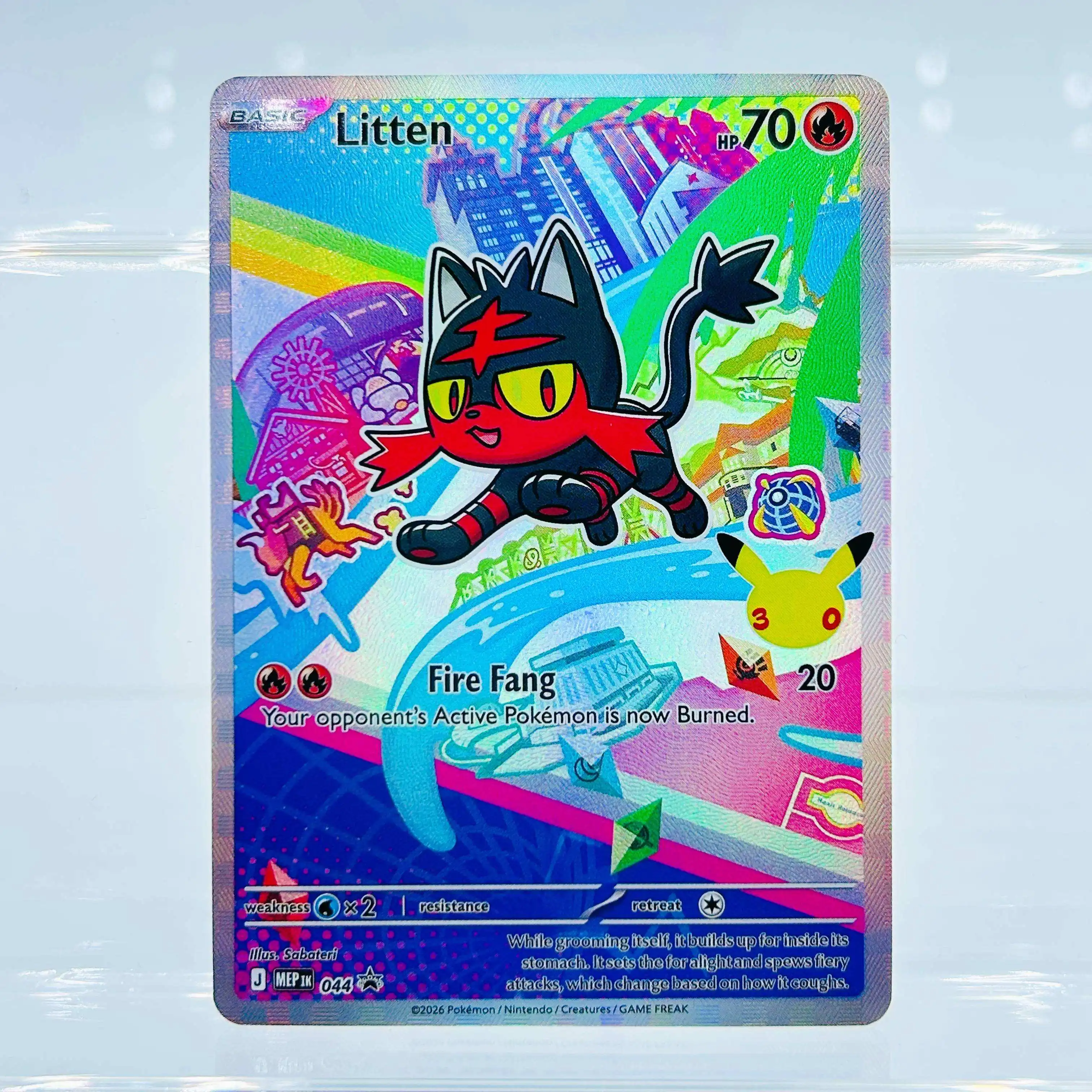 Tarjeta Pokémon 2026 English Litten Full Art Holo Rara DIY Texturizada Fan Art - Coleccionable en Estado Impecable
