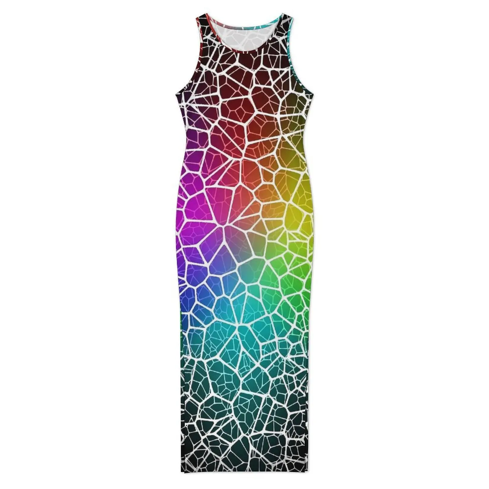 Womens Bodycon Dress Elegant Rainbow Shallow Water Maxi Dresses Spring Cracked Surface Fashion Pattern Dress Big Size 3XL 4XL