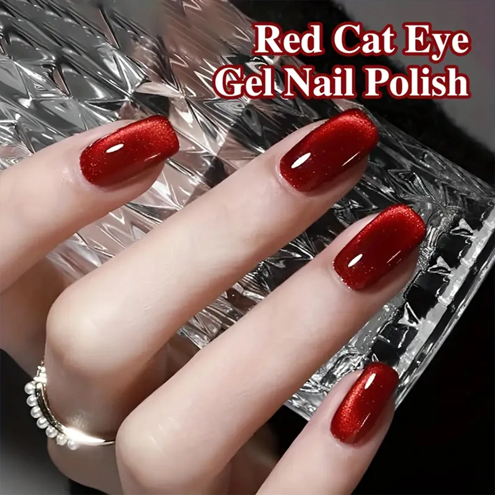 Esmalte de uñas de Gel magnético de gato rojo, 8ml, brillo, imán de cristal semipermanente, esmalte de uñas de Gel de ojo de gato, arte de uñas DIY