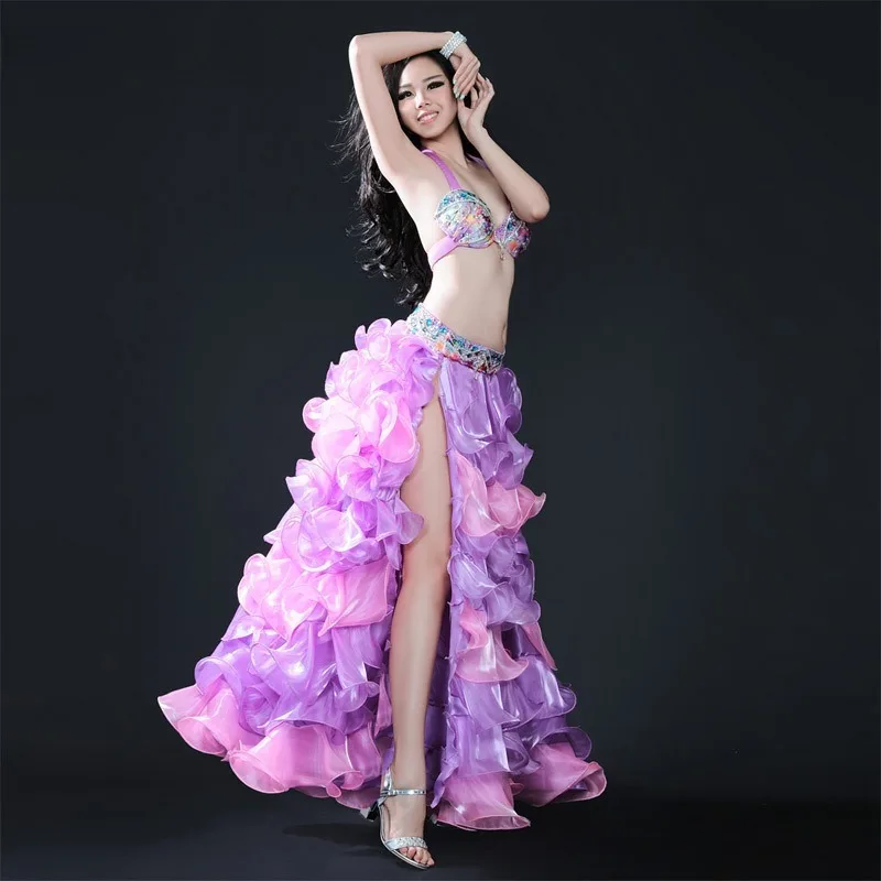 Terno de dança do ventre personalizado, traje de performance, dança oriental, sexy, sutiã, cinto, saia, 3 peças, roupas femininas