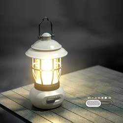 Outdoor LED Camping Lantern Portable USB Rechargeable Lamp Retro LED Light Travel Tent Lamp Portable Lanterns Fishing Lamp