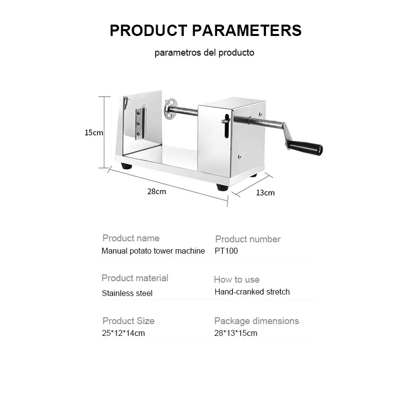 Stainless Steel Tornado Potato Tower Crane Spiral Potato Chip Machine Manual Kitchen Accessories Cooking Tool