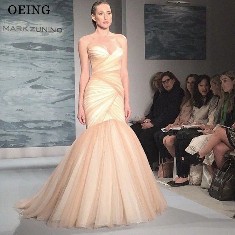 

OEING Elegant Mermaid Prom Dress Sweetheart Pleats Draped Sleeveless Party Gowns Floor Length Evening Dress Customized