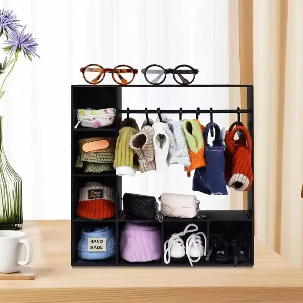 Exquisite Mini Hanger Display Rack Designed Specifically for Dolls - With 10 Hangers for Figures Durable Cute Display Box