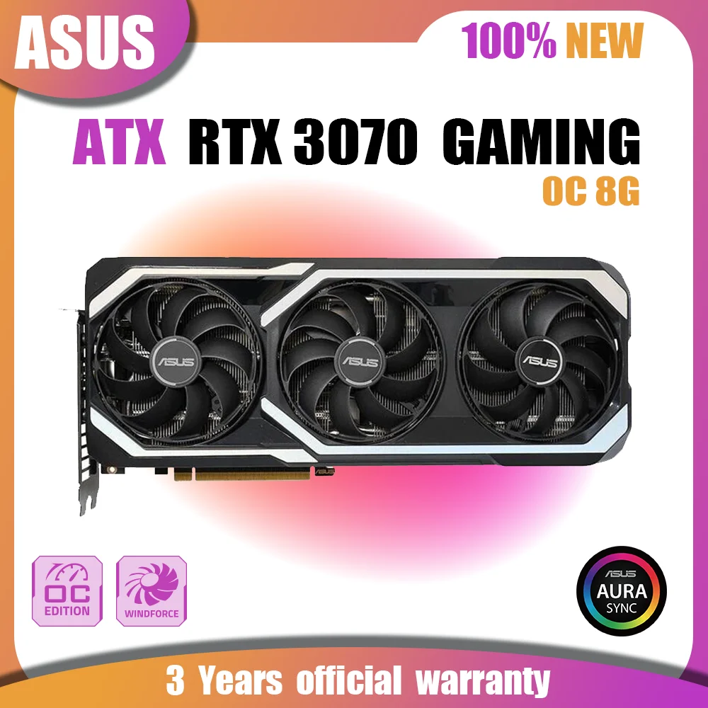 Новые игровые видеокарты ASUS ATS RTX 3070 O8G GDDR6 8 ГБ, графические карты GPU NVIDIA RTX 3070 PCIE4.0 256bit Материнская плата AMD Intel с поддержкой HDMI DP для настольных ПК Gamer