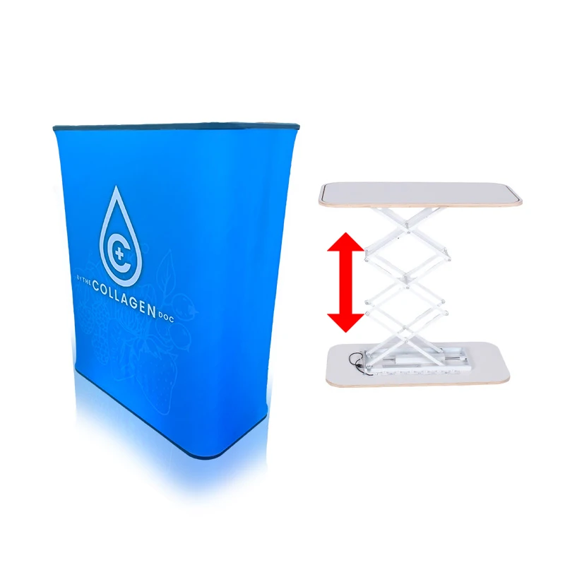 

Trade Show Display Table Rectangle Pop up Counter Foldable Trade Show Counter Desk Pop up Booth Table With LED Light