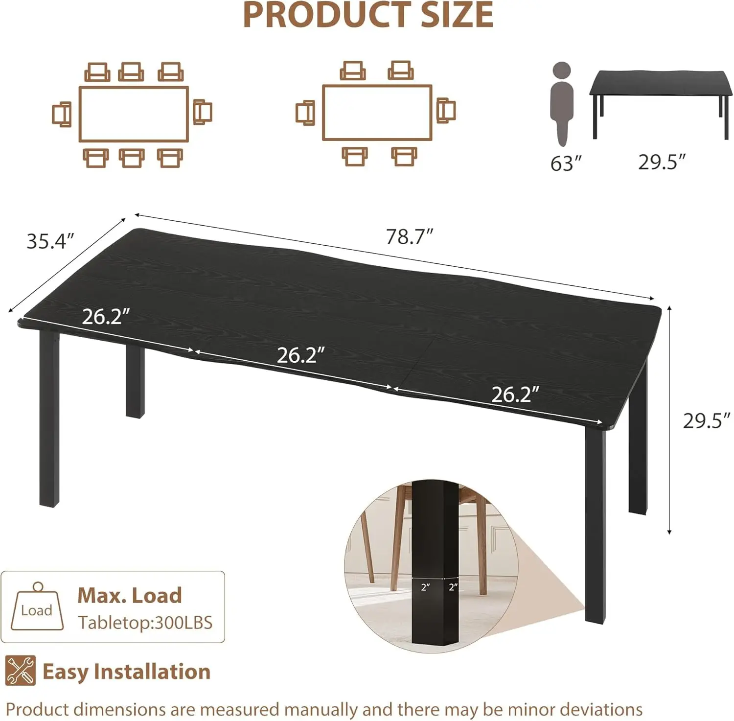 Industrial Dining Table For 6-8 People, 78.7
