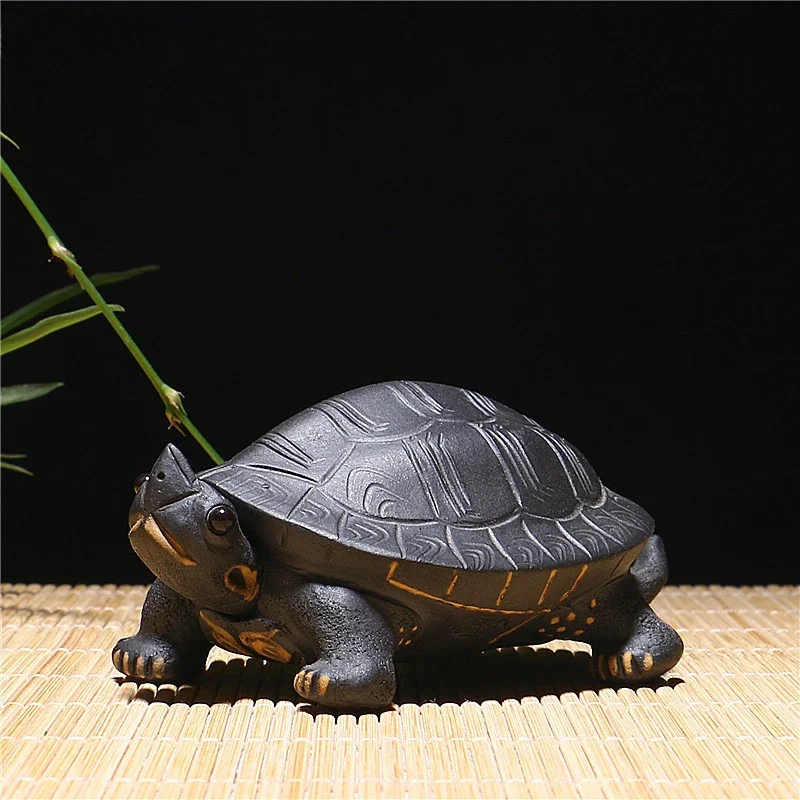 

1pc Chinese Style Turtle Tea Pet Yixing Black Purple Clay Household Tea Decoration Crafts Ornament Boutique Tea Accessories