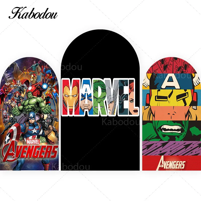 The Avengers Arch Photo Backdrop Arched Wall Kids Birthday Marvel SuperHero Theme Spiderman Hulk Photography Background