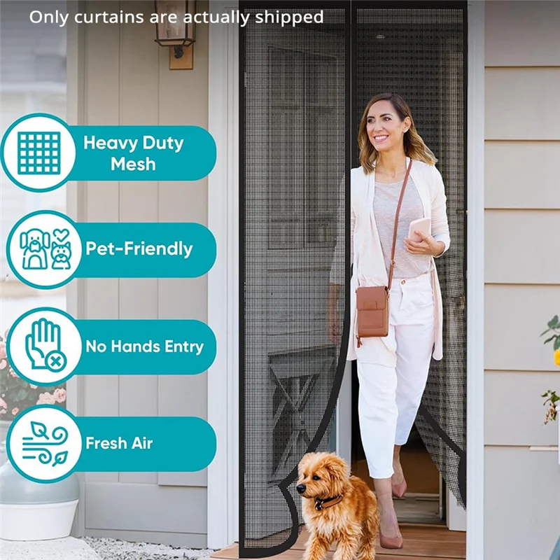 

CQMF-Magnetic Mesh Curtain For Doors 34Inch X 82Inch - Self Sealing, Hands-Free, Upgraded Polyester Fabric