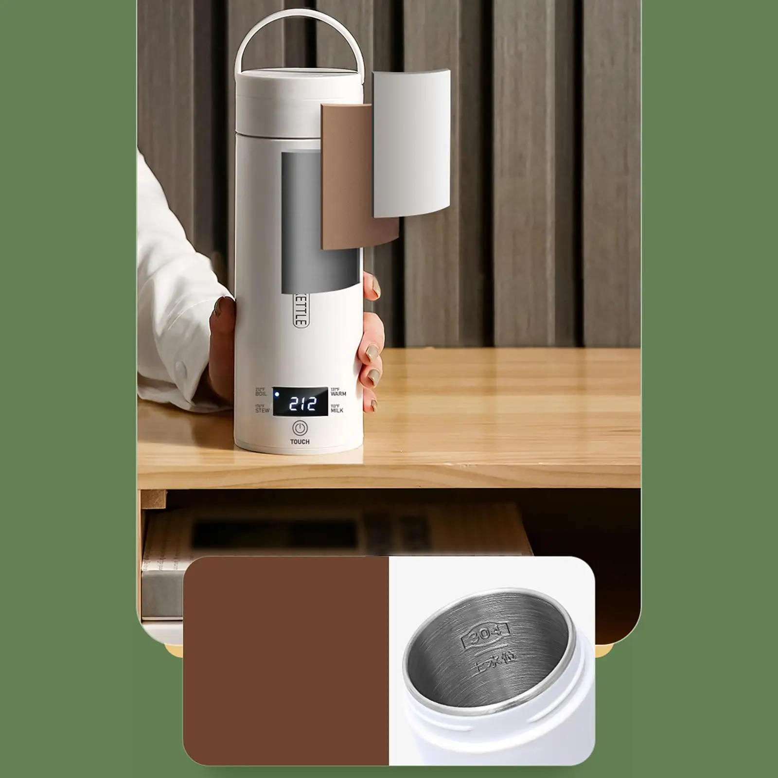 Stainless Steel Electric Kettle Smart Heating Mug 500ml Portable Thermal Bottle with Temperature Control for Hot Tea Coffee Milk