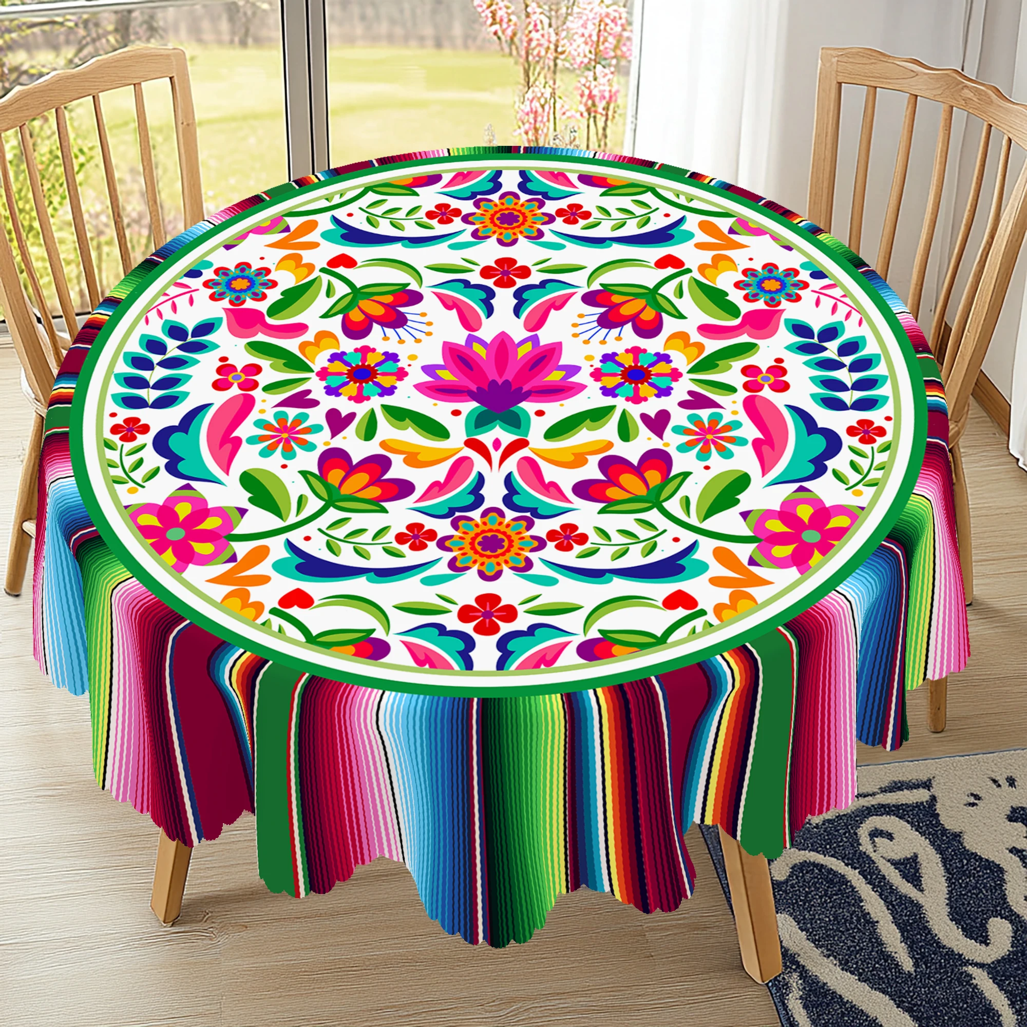 1 Piece Cinco De Mayo Party Decoration Tablecloth, Mexican Style Decorative Tablecloth, Flower and Bird Pattern Printed Decorative Tablecloth, Edge Embossing Process, Suitable for Daily Family Party Decoration, Mexican Fifth Festival Home Decoration