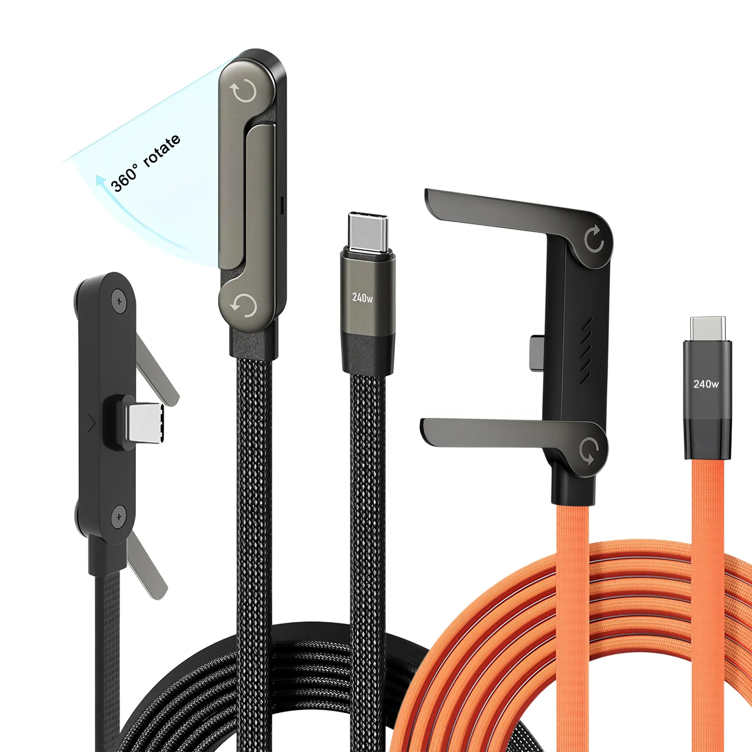 Cargador Súper Rápido de 240W, Cable de Carga con Soporte Invisible, Diseño Trenzado Tipo C Integrado para Teléfono, Ideal para Juegos, Oficina y Viajes