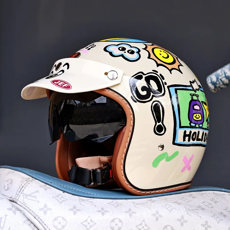 3C Certified Retro Small Shell 3/4 Open Face Motorcycle Helmet Unisex Spring Summer Electric Bike Capacete