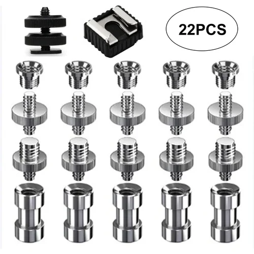 Imagen 2 del producto Tornillo de cámara Convertidor de 1/4 y 3/8 pulgadas Tornillos roscados Adaptador de montaje Flash Zapata caliente Trípode Placa de soporte de luz Juego de 1/4 ""a 3/8""