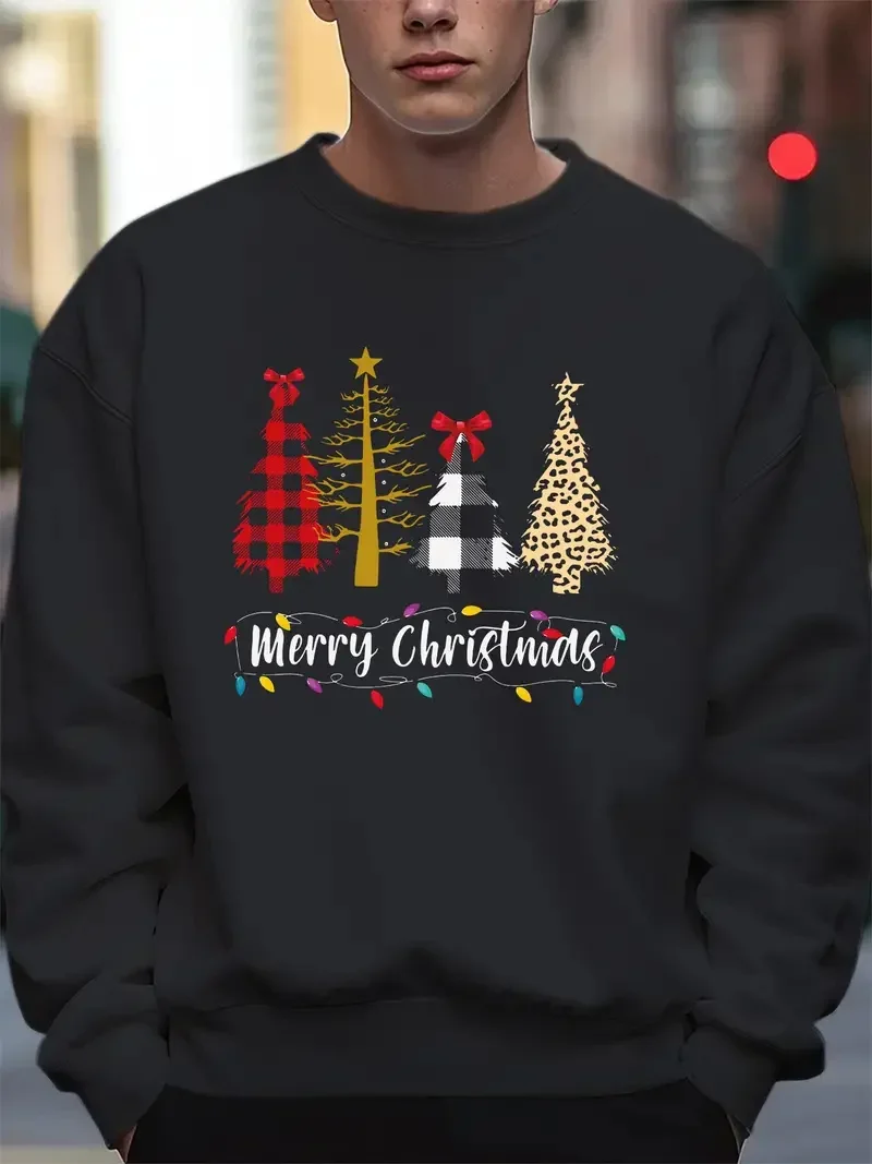 

Men Merry Christmas Letters Print Hooded Trendy Sweatshirt Designer Fleece Hoodies for Male Warm Casual Pullover Clothing