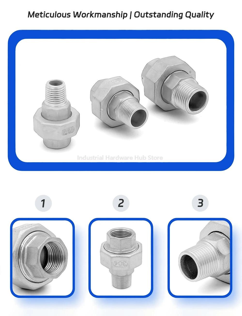 Rohrverschraubung aus Edelstahl 304, BSP-Innengewinde, Außengewinde, 1/4 Zoll - 2 Zoll Innengewinde, Steckverbinder, Adapter, Koppler – Detail 11
