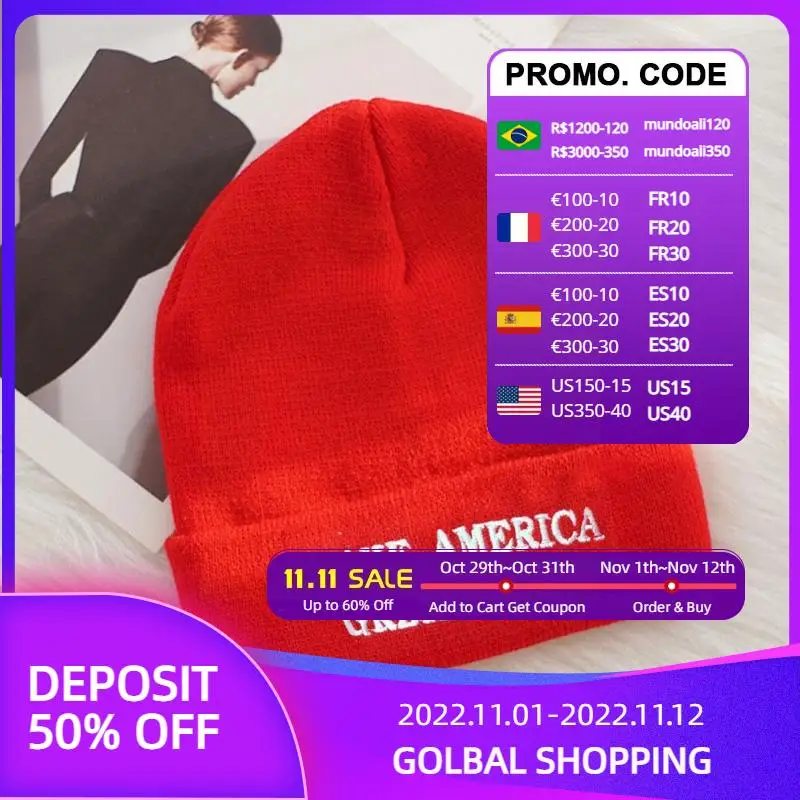 

Дональд шляпа MAGA зимняя трикотажная Красная Шапочка Make America New Great Hat F2E5