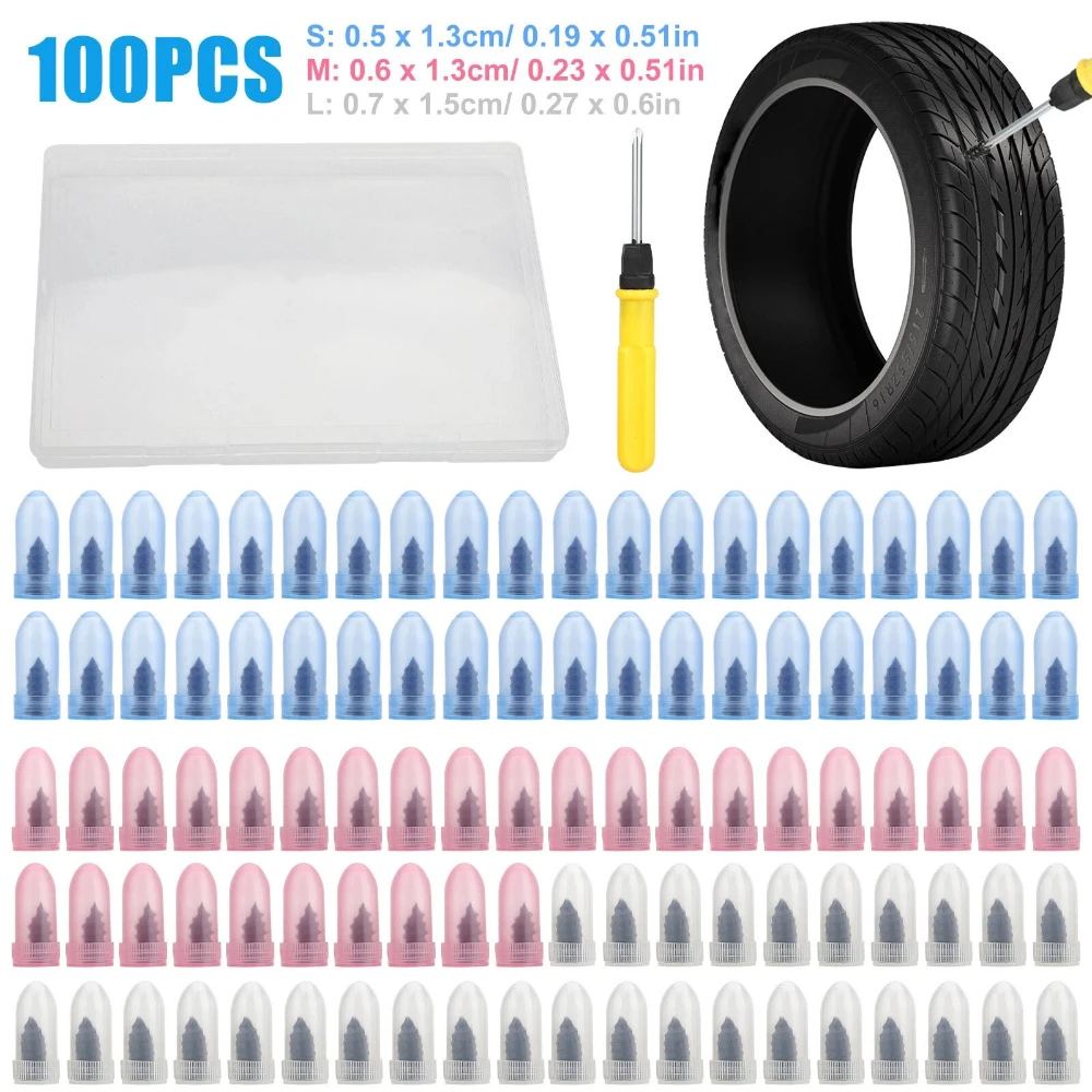 100pcs/Set High Quality Universal Tire Repair Rubber Nail Tyre Puncture Repair Screws with Screwdriver for Car Motorcycles Etc