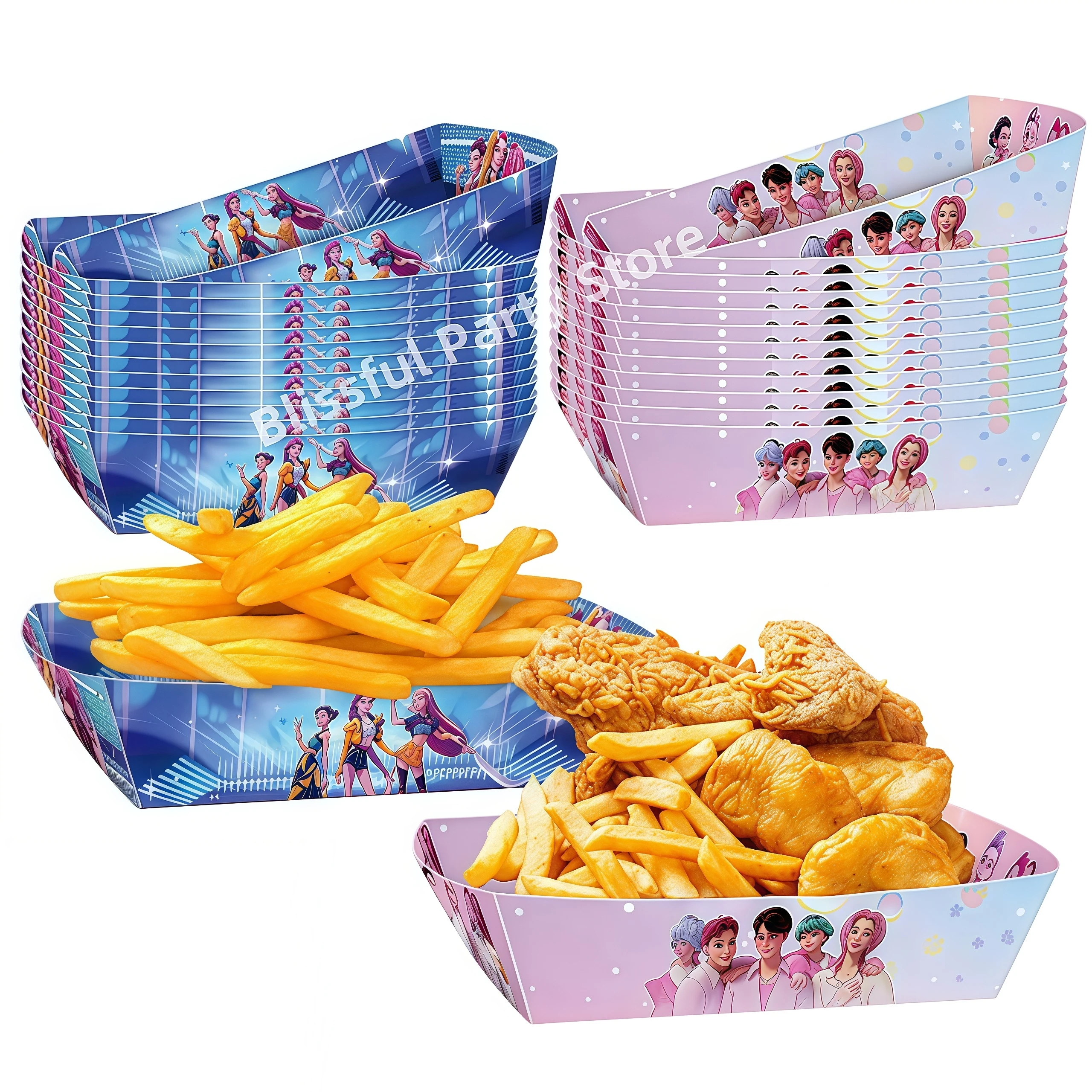 KPop Demon Hunters Party Supplies French Fry Boxes Food Serving Trays Candy Snack Popcorn Box Birthday Party Favors Baby Shower
