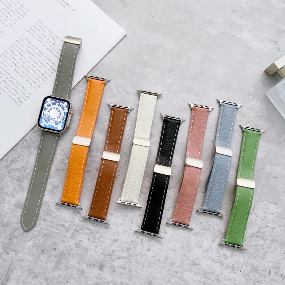 Leather Band For Apple Watch Ultra 49mm 46mm 45mm 41mm 40mm 44mm 42mm 38mm Magnetic Buckle Belt iWatch Series 10 9 8 7 6 5 4 SE2