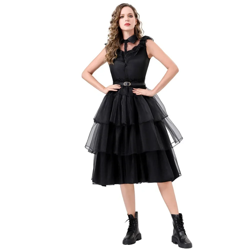 

Wednesday Addams Kids Cosplay Dress Black Gothic Halloween Party Costume for Girls Hot Sale Movie Wednesday Theme