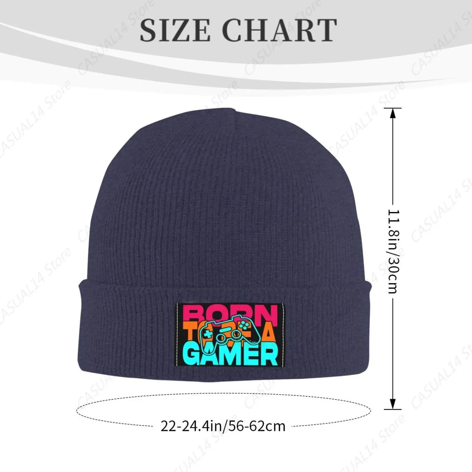 Born To Be A Gamer Bonnets pour hommes et femmes, Bonnet de ski en tricot chaud, Bonnet tête de mort, Bleu marine, Hiver