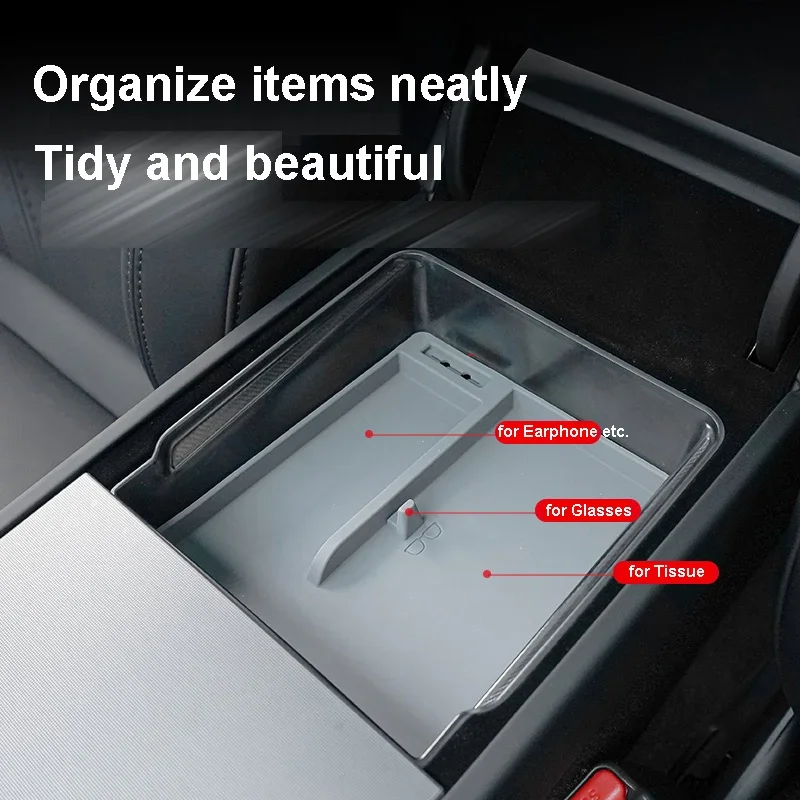 For Tesla Model 3+ Highland 2024 Center Console Storage Box Armrest Organizer Transparent Smooth Slide New Model3 Accessories