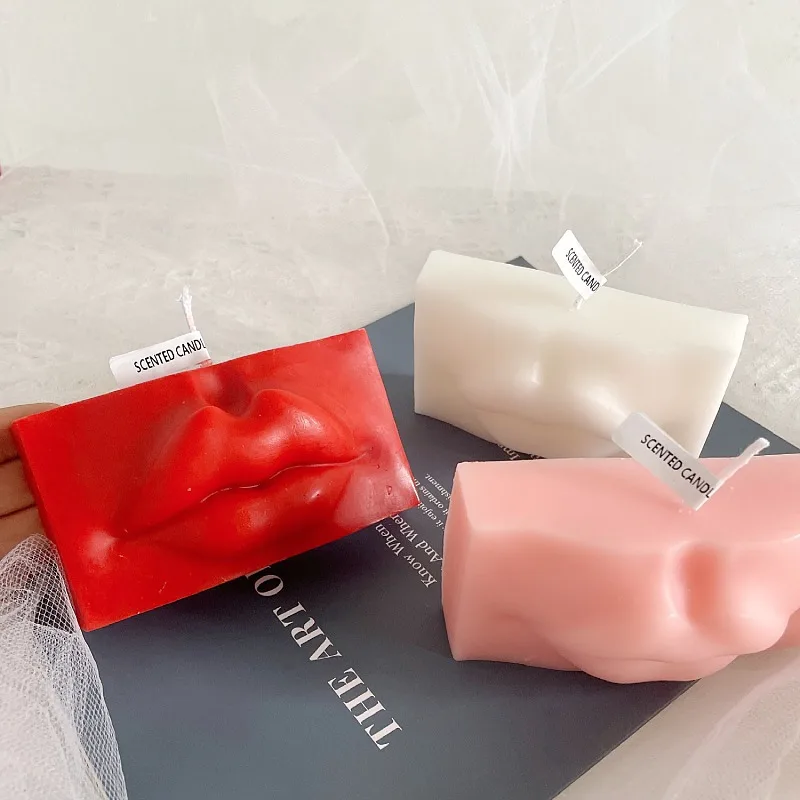 

Creative girls birthday gifts geometric lips shaped scented candles wedding room decoration aroma candles home party decorations
