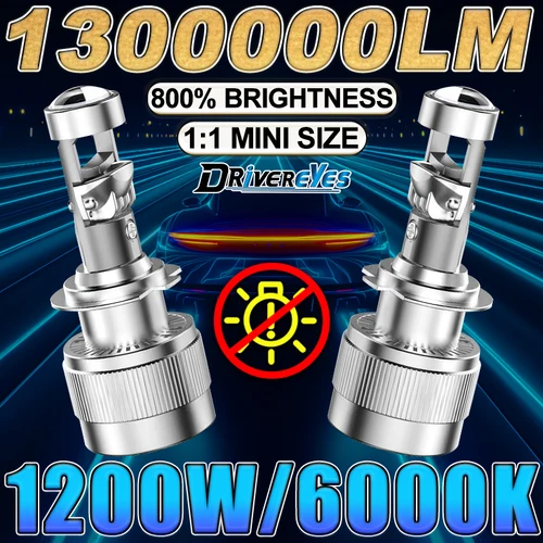 Drivereyes H7 LED 1200W lentes de proyector H4 H8 H11 9005 9006 LED Plug & Play luz antiniebla 6000K blanco HB3 HB4 lámparas de coche alto bajo PTF