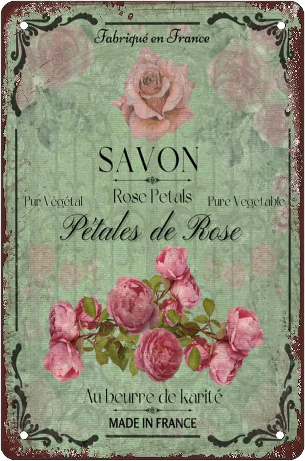 Shabby Chic Pink Roses Bathroom Sign Vintage Bathroom Wall Art Decor Vintage Metal Tin Sign Decor Vintage Metal Signs For Off
